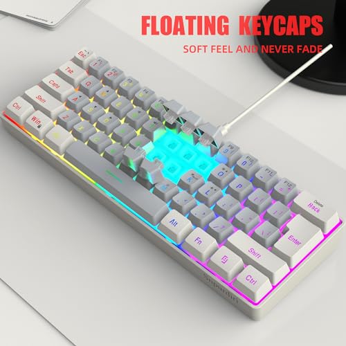 Image of Snpurdiri 60% Wired Gaming Keyboard, SmallUltra-Compact 61 Keys RGB Backlit 60 Percent Gaming Keyboard for PC /Mac Gamer, Typist, Travel, Easy to Carry on Business Trip(White-Grey)