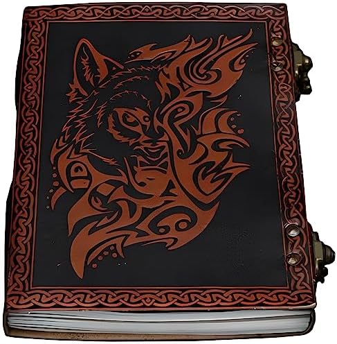 Wolf Vintage Handmade Leather Bound Journal Diary Sketchbook for Men and Women with Lock Blank Pages for Writing image 5