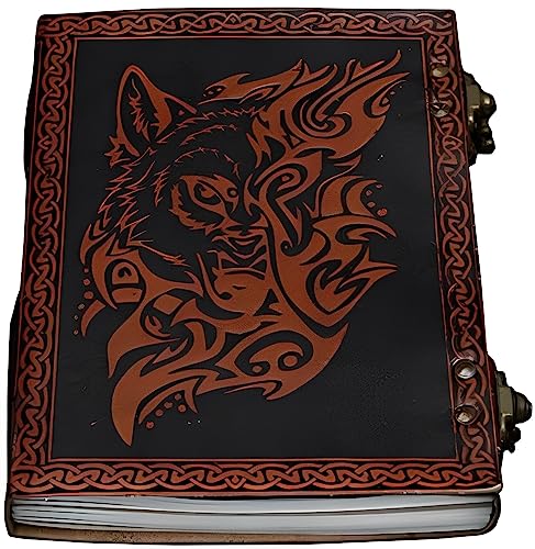 Carnet de voyage loup marron en cuir 20 cm avec verrou le cadeau vintage idéal