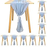 fani 9 Pcs Dusty Blue Chiffon Table Runner 10Ft -28x120 Inches Sheer Wedding Table Runner Romantic...