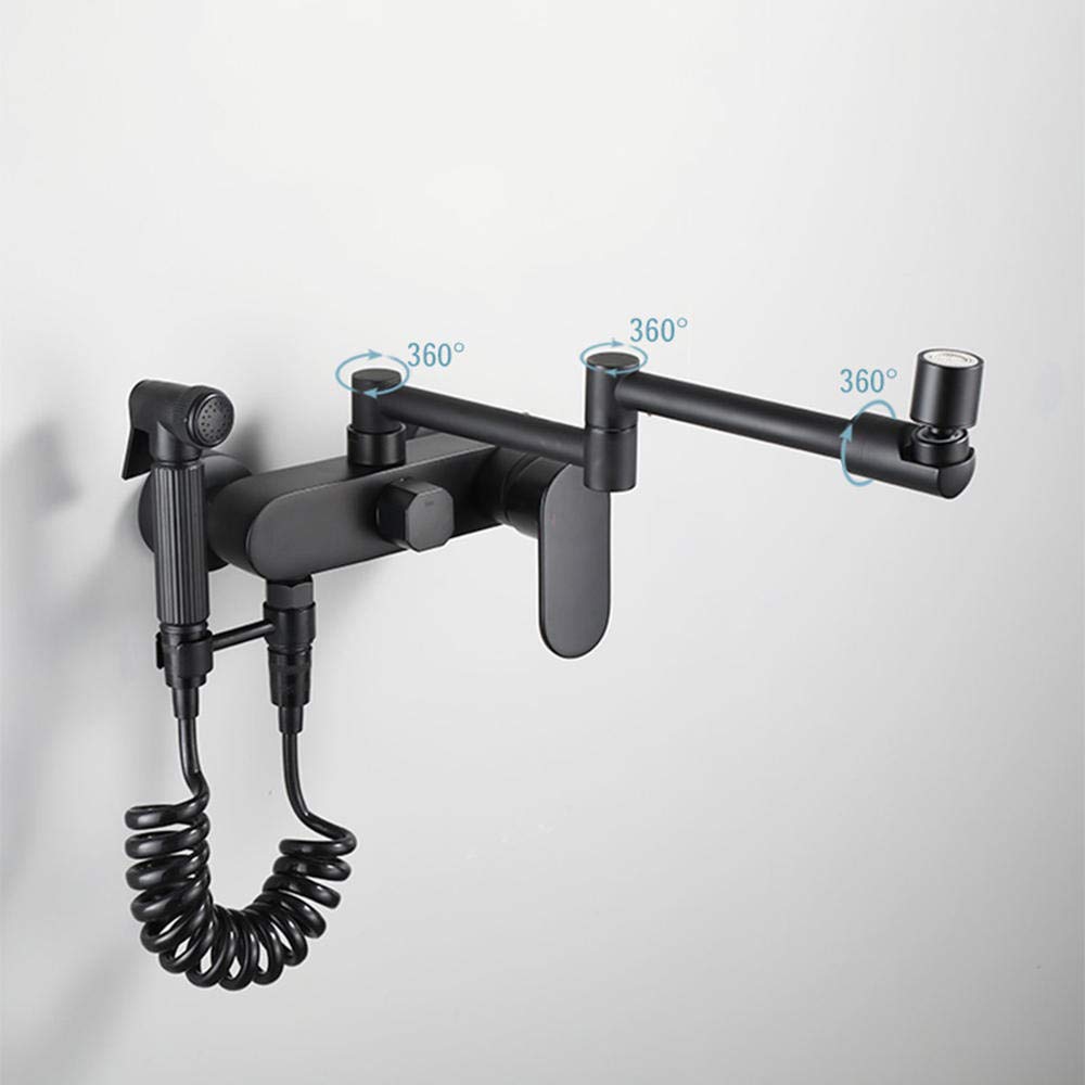Grifos mezcladores para Fregadero Grifo de Cocina Pared con rociador Giratorio lavandería latón Cromado Dos Modos Agua Caliente y fría diseño Doble manija un Uso Sencillo Estilo mo