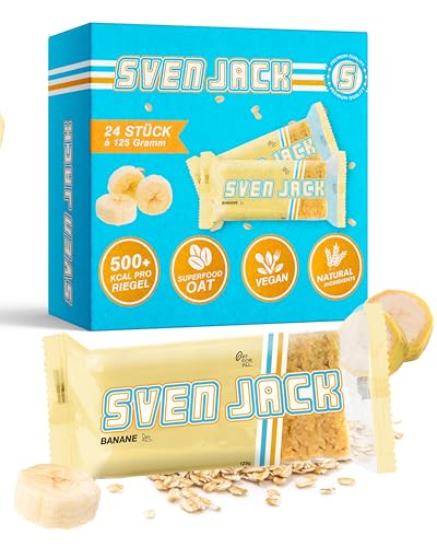 Sven Jack (Energy Cake) - Banane 24x 125g (3kg) - Energie Ausdauer Riegel für Sportler, hochkalorisch mit Protein & weniger Zucker - einzigartiger Haferflocken Sattmacher & Fitnesssnack