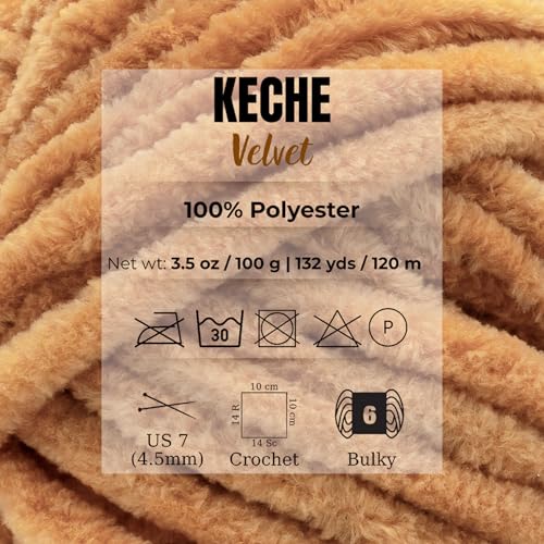 Image of Keche Velvet Yarn for Crocheting, Soft Chenille Bulky Baby Blanket Amigurumi Yarn 100 gr (132 yds) 3 Skeins - Honey Foam