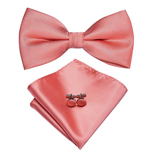 Image of Hi-Tie Bow Ties for Men Pre-Tied Pocket Square with Cufflinks Mens Bowtie Sets for Wedding Formal Party