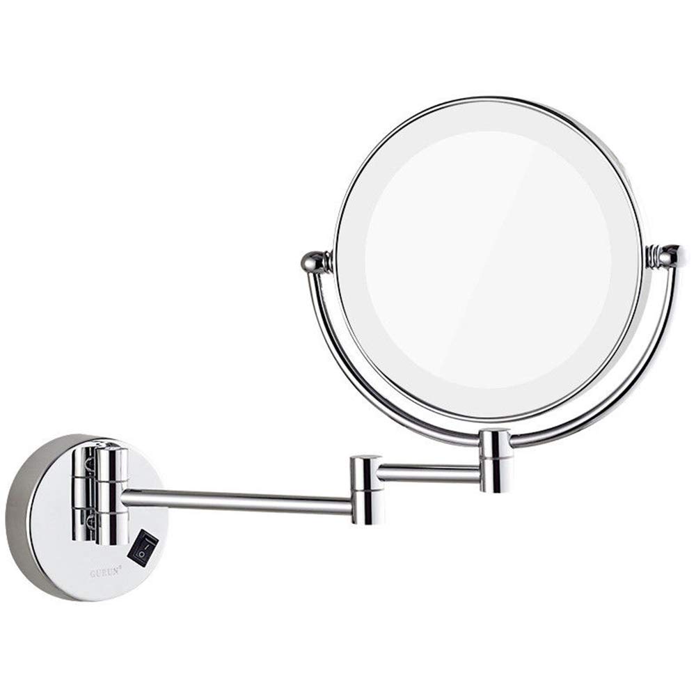 Miroir de maquillage LED mural 3X pliant avec prise pour salle de bain