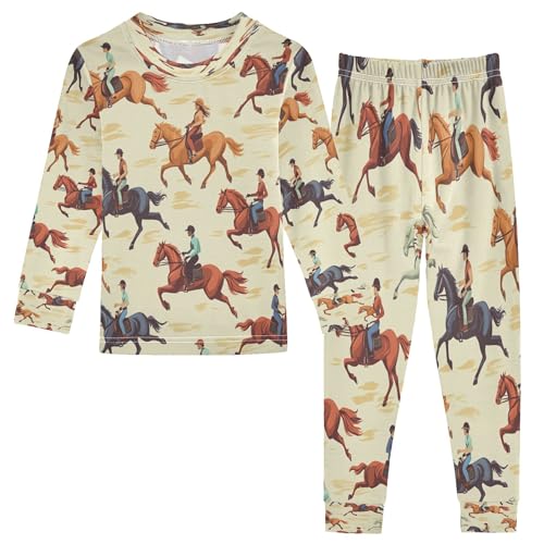 Vozoza Horses Running Colorful Pajama Sets Long Sleeve Top with Pants Cotton Soft Sleepwear 2 Piece Pjs Set Size 5T Multicolor