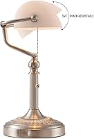 Vista 5 de Newrays White Matted Glass Bankers Desk Lamp with Pull Chain Switch Plug in Fixture,Sand Nickel Base