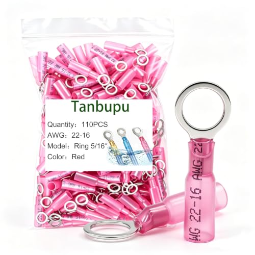 Tanbupu 110Pcs Heat Shrink Ring Terminals-Waterproof Crimp Wire Connectors