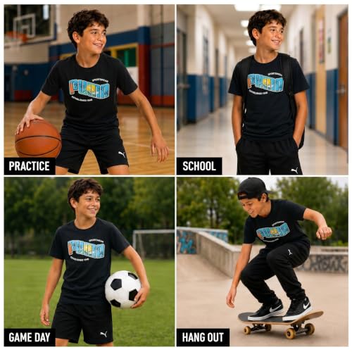 Image of PUMA Boys T-Shirts Athletic Crewneck Short Sleeve Tees (Sizes S-XL) | Soft Breathable Cotton Blend, Comfortable Casual Fit, Great for School, Play & Everyday Wear