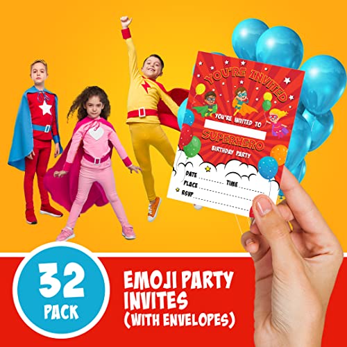 Kirsten McMillan 32 X Comic Superhero Style Birthday Party Invitations Invites A6 - Pack of 32 Birthday Party Invitations with Envelopes Designed and Printed in the UK - Image 3