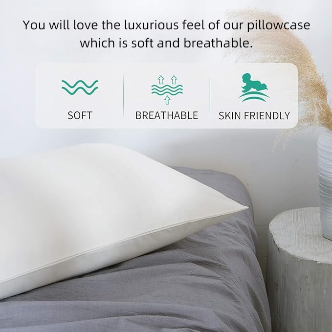 Image of Organic Cotton Pillow Case - One Pack 16 inchx 22 inch Kids Pillow Cover - 300 TC Thread Count - Soft, Safe and Hypoallergenic - Off White