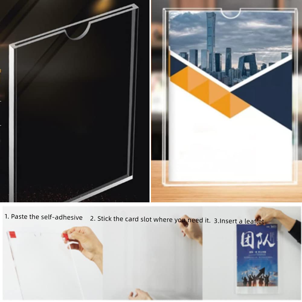 6 PCS Soporte de Pared, A5 Soporte para carteles de acrílico transparente con cinta adhesiva, soporte de exhibición de póster de pared de plexiglás, soportes adhesivos para pósteres