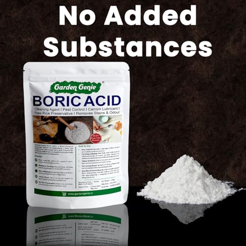 Image of Garden Genie Boric Acid, Multi Purpose Cleaning & Pest Control Powder, 200g | Effective on Cockroaches, Ants, Termites I Rice Preservation I Fine Carrom Powder