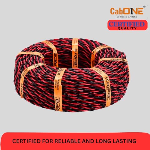 Image of CabONE 23 /76 2 Core Twisted Copper Flexible Wire, 90 Meter | FR PVC Insulated Electrical Cable for LED Lights, Fans & Speakers (Red /Black)