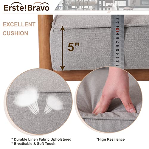 Erste!Bravo Accent Chair For Living Room Bedroom, Tufted Comfy Arm Chair, Modern Linen Fabric Lounge Chair With Solid Wood Arm & Legs, Upholstered, Grey #TOP4