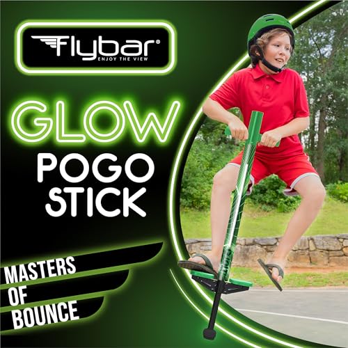 Image of Flybar Jolt Pogo Stick for Kids, Perfect for Beginners w /Foam-Covered Metal Frame, Handles & Padding, Non-Slip Foot Pads, Wide Tip, Outdoor Active Play Toy for Boys & Girls, Ages 6+, Lime Leaper LED