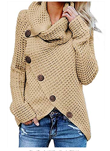 FIYOTE Jerseys De Punto para Mujer Cuello de Tortuga Manga Larga Suelto Prendas de Punto Suéter Irregular Jerséis Collar de la Pila Tops Cálido Otoño Invierno