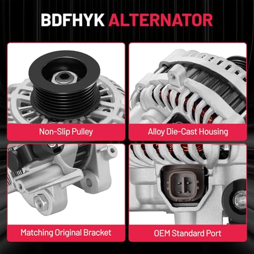 Image of BDFHYK Alternator 11176N Compatible with Honda Civic 2006-2011 1.8L l4 | 80A 12V CW 7-Groove Pulley, IF /IR, 11176, 31100RNAA01, 31100RNAA012M2 HGA67, High Output
