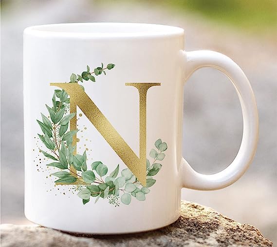 Aastha Imagine Media Beautiful Leaves Design Floral N Printed Ceramic Coffee Mug Birthday | Anniversary | Best Gift | Hubby (350ml,White Mug)