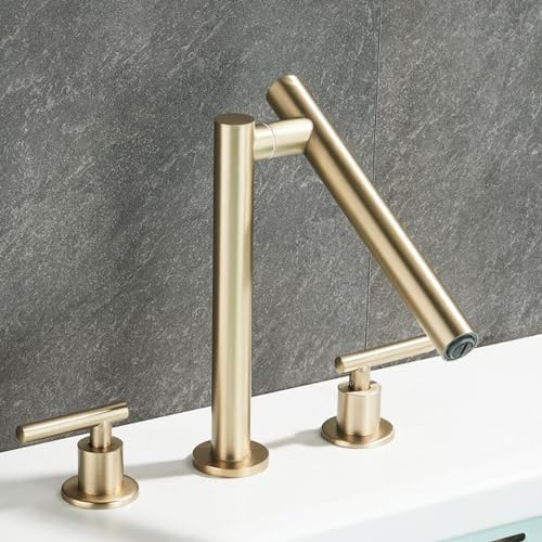 Robinet de lavabo en laiton brossé doré double poignée