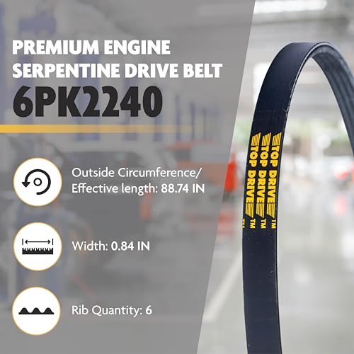 Image of Top Drive, 6PK2240, Premium Engine EPDM Serpentine Belt, 88.74 inch Length | 6-Rib, Automotive Replacement Serpentine Belt, Equivalent References K060882 and 5060882