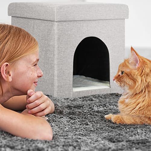 Relaxdays Katzenhöhle, Rückzugsort für Katzen und kleine Hunde, Indoor Tierversteck, H x B x T: 38,5 x 37 x 37 cm, beige