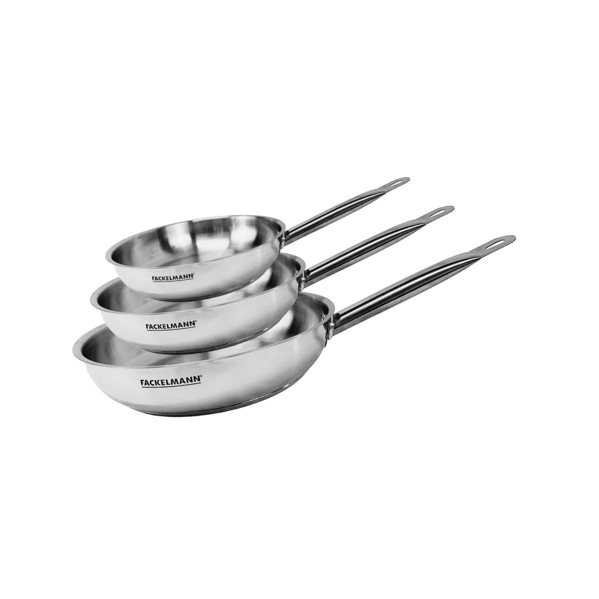 Fackelmann 9437650 Set de 3 poêles Inox 20/24/28 cm, Poêle induction sans PFAS, Poêle tous feux, Manche riveté