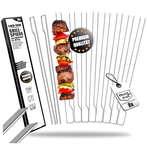 com-four® 8X Premium BBQ Doppelspieße 4 mm – 30 cm Edelstahl 430 Grillspieße mit Griff – Schaschlikspieße für Fleisch, Fisch & Gemüse – Kein Verrutschen, 100% Grillspaß