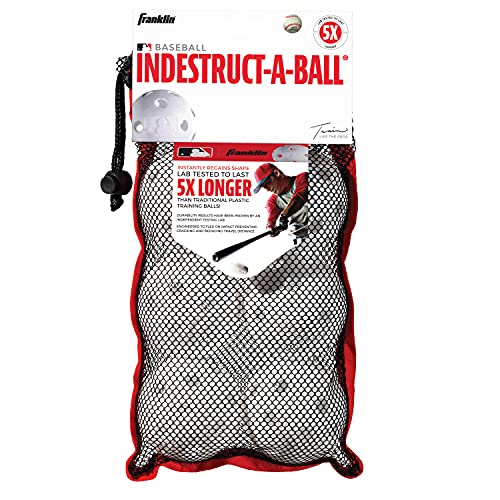Franklin Sports Indestruct-A-Ball Kunststoff-Basebälle für Schlagübungen, Trainingsbälle aus Kunststoff, MLB, offizielle Größe, Weiß, 6 Stück