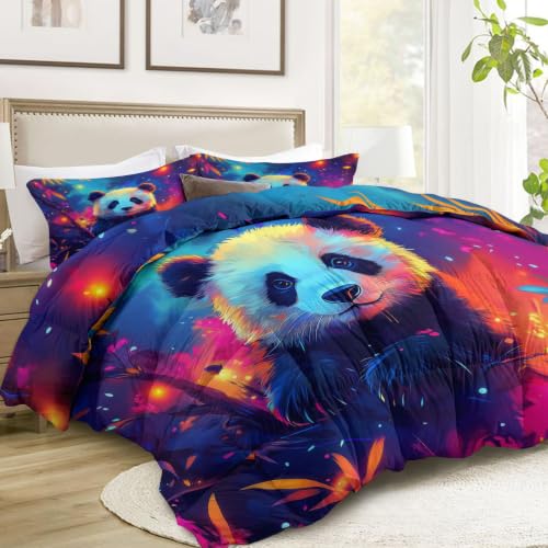 Edredón nórdico reversible púrpura oscuro de 240x260 cm con estrellas y diseño de panda 4