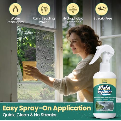 Image of Glass Water Repellent Spray - Hydrophobic Rain Repellent for Car Windshield, Shower Doors, Windows & Mirrors - Long-Lasting Waterproof Treatment, Streak-Free Vision, Prevents