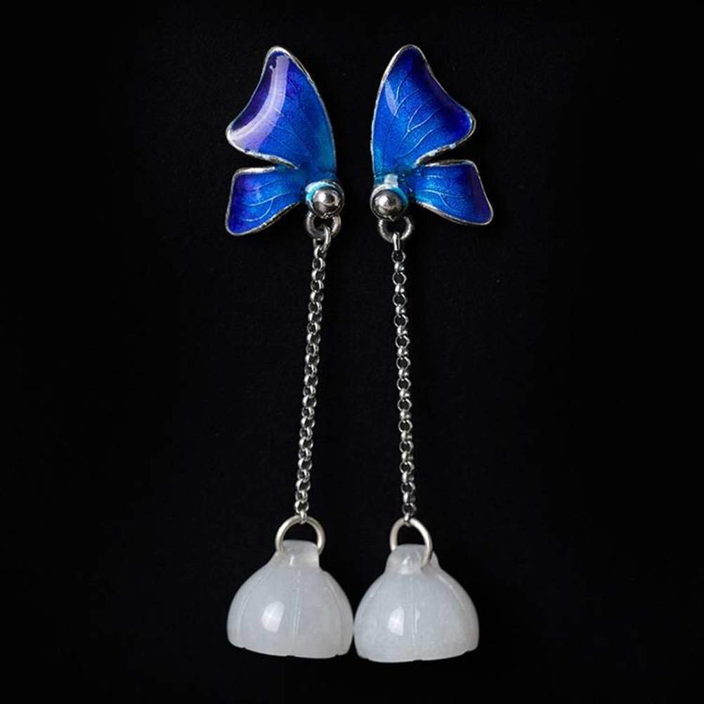 Boucles d'oreilles argent S925 et imitation émail papillon rétro