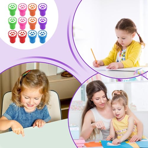 12 Stück Hundepfoten Stempel Kinder, Bunte Kinderstempel Set Lehrer Stempel Motivationsstempel Für Unterrichtsräume, Partys Und Lernaktivitäten In Der Schulbildung