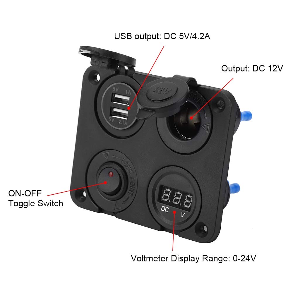 12 V/24 V schakelpaneel, met USB-aansluiting 4,2 A