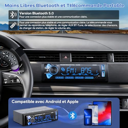 Rds Autoradio Bluetooth Con Estraibile Frontalino, Wistrue Stereo Auto Bluetooth Con Telecomando, 4X65W 1 Din Autoradio Am/Fm Con Lettore MP3 E Due Porte Usb Supporta Aux/Sd/Ios/Android（Multicolore） - 5