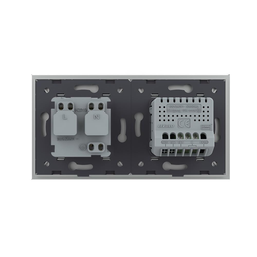 LIVOLO VL-C7C1EU-15 Presa Elettrica 1 Modulo In Vetro Grigio - Touch E Resistente All'Umidità - 4
