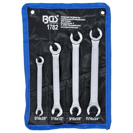 DWT-GERMANY 100991 4 Tlg. 8-19mm Offener Ringschlüsselsatz Ringschlüssel Bremsleitungsschlüssel 8 BGS 1782 | Offener Doppel-Ringschlüssel-Satz | Zollgrößen | 4-tlg.