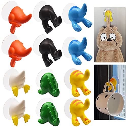 Gancho de Ventosa,Regerly 12 Piezas Dibujos Animados Ventosa Animales Ventosa Lechón Ganchos Adhesivos Reutilizable Ideal para Baño Cocina Ducha Ventana Cover