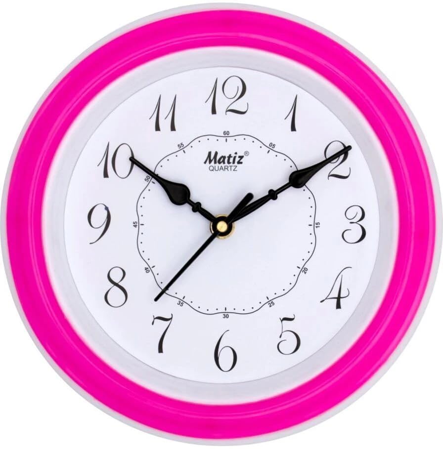 Image of Matiz Analog 30 cm X 30 cm Wall Clock | Brown | with Glass | Standard| 107 Pink