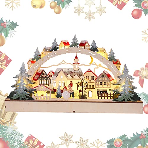 Lambo Village Noël – Decoración de Pueblo de Madera, Ciudad de Navidad, Ornamento para casa de Madera de, decoración navideña, luz LED preiluminada