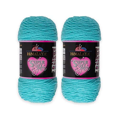 2 Skein Himalaya Super Soft Yarn, 100% Acrylic, Total 400 Grams (14 oz): Each Skein 200 Grams (7 oz), 328 Meters Long (358 Yards), Yarn Weight: 4: Worsted-Aran (Cyan 80828)
