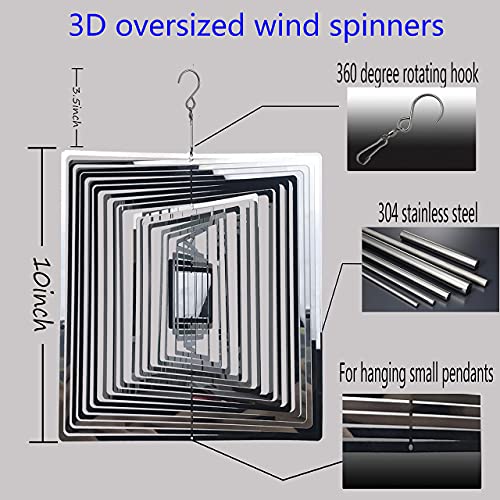 Lzaoa 3D Square Wind Spinners Outdoor Metal Decorations, 10In Square Big Hanging Stainless Steel Wind Spinners For Yard And Garden Decorations (Square, Silver) #TOP2