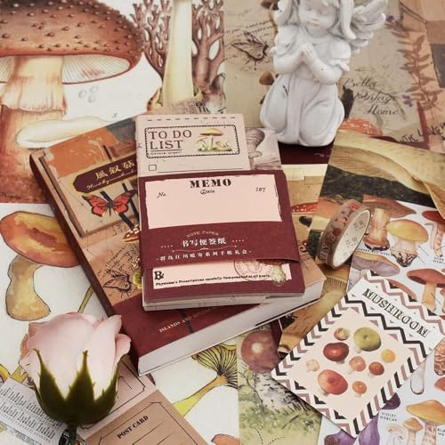 Image of GDNK 346pcs Vintage Journal Scrapbook Pack Kit for Art Journaling Bullet, Planners DIY Paper Stickers, Craft Kits Notebook, Collage Album Aesthetic Sticker (Moonlight) (Red Mushroom)