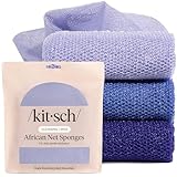 Kitsch African Net Sponge – Exfoliating Body Scrubber for Cleansing & Gentle Daily Exfoliation – Stretchable Bath Sponge for Hard-to-Reach Areas, Long-Lasting Shower Essential - Ocean Blue, 3 Pcs
