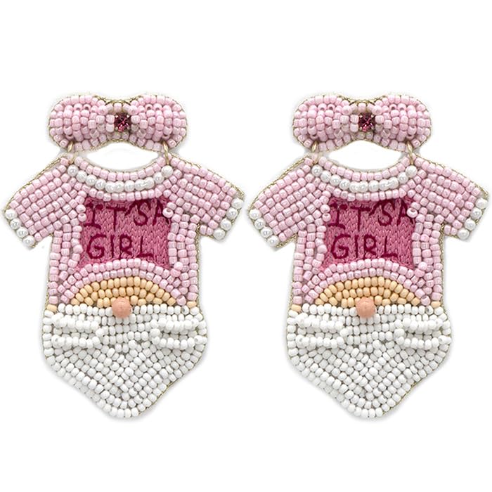 Beaded It's a Girl Post Earrings Handmade Baby Shower Onesie Mom Pink (Pink)4
