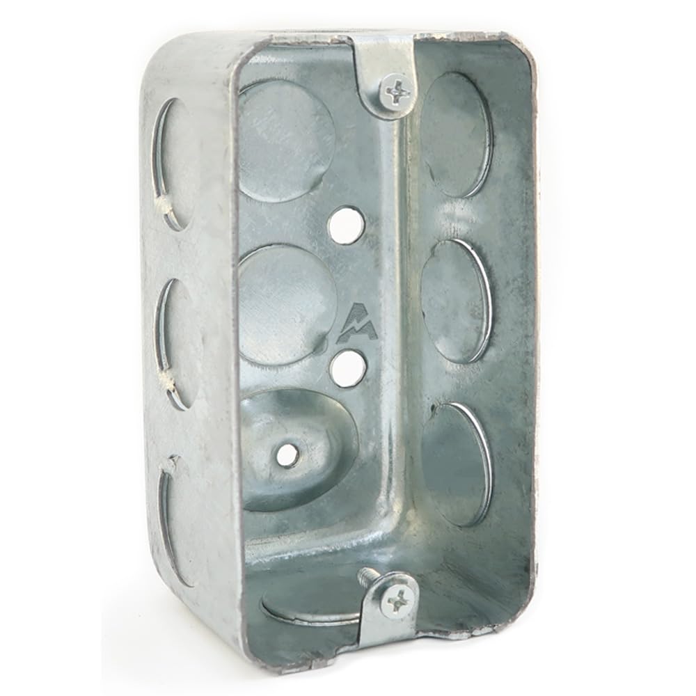 4x2 Inch Utility Size Single Gang Electrical Box, Drawn Construction, Outlet Box, Handy Box, Ten 1/2 Inch Knockouts, Raised Ground, 13 Cu. in. Capacity, 1-7/8" Deep, Galvanized Steel