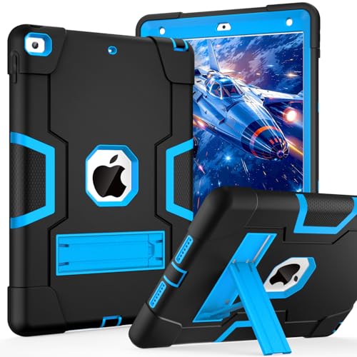 Cantis Case for ipad 9th Generation/ 8th Generation/ 7th Generation, Slim Heavy Duty Shockproof Rugged Protective Case with Built-in Stand for iPad 10.2 inch 2021/2020/2019, Black+Blue