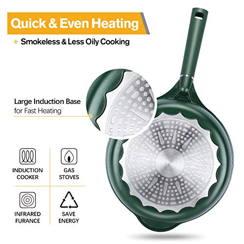 Set of 2 Non-Stick Pots & Pans,11'' Frying Pan with 12.5'' Chinese Wok, Induction Compatible Aluminum Woks & Stir-Fry Pans with Flat Bottom, FOA Free Dishwasher-Safe Cookwares with Lid 3 Gallery Image