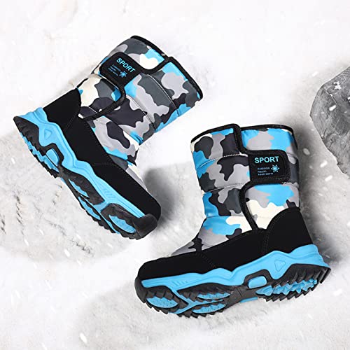 Big Kid Snow Boots Winter Camouflage Boy Shoes W𝐚terproof Hook And Loop Mid Calf Faux Fur Li𝐧ing Winter Shoes3