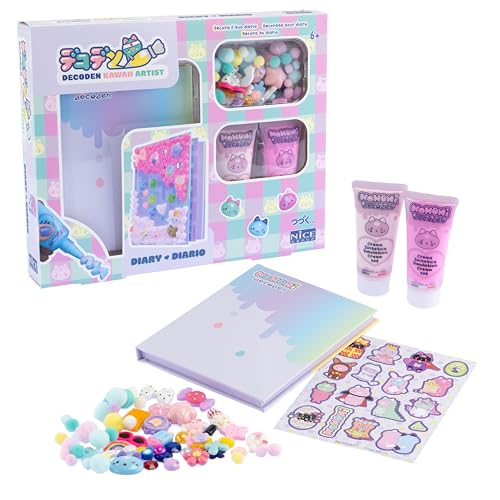 MOMOMI Decoden Diary, 1 Kit per Decorazione Copertina Diario con Crema Sintetica, Charms e Perline